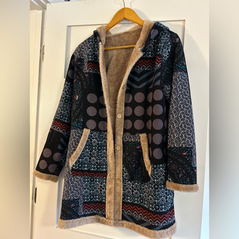 Plush Patchwork Overcoat - image 1